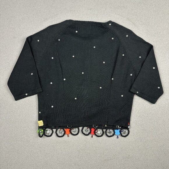 2000 Michael Simon Bicycle Cardigan Sweater Womens Size M Beaded Snaps - Picture 9 of 10